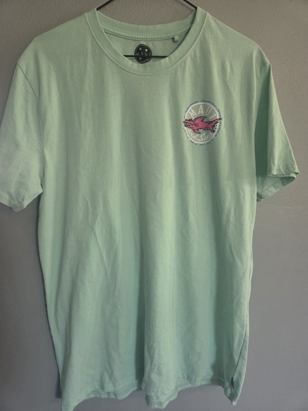 Maui and Sons Mint Green Short-Sleeve Tee with Pink Shark Graphic